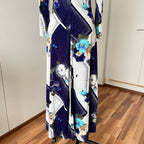70s Floral Boho Maxi Dress – Mod Geometric Garden Party Gown (EU 38)