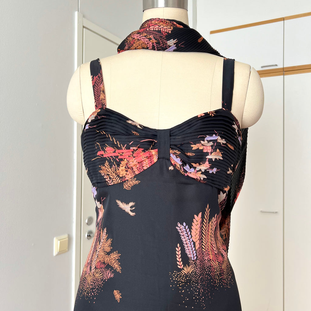 1970s Floral Maxi Dress With Scarf-Deha of Sweden Boho Hippie Dress