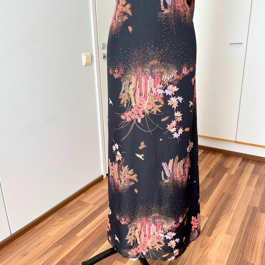 1970s Floral Maxi Dress With Scarf-Deha of Sweden Boho Hippie Dress
