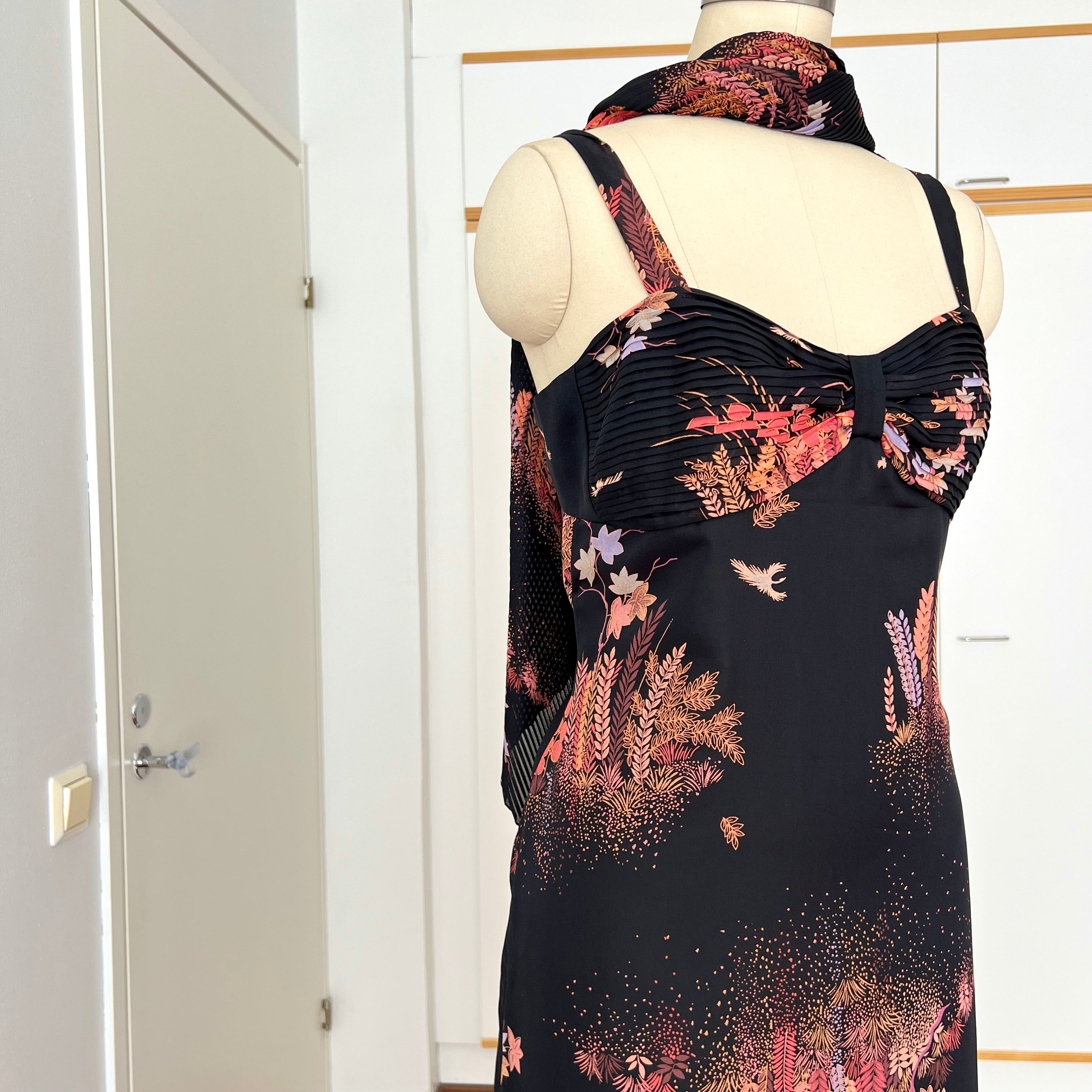 1970s Floral Maxi Dress With Scarf-Deha of Sweden Boho Hippie Dress