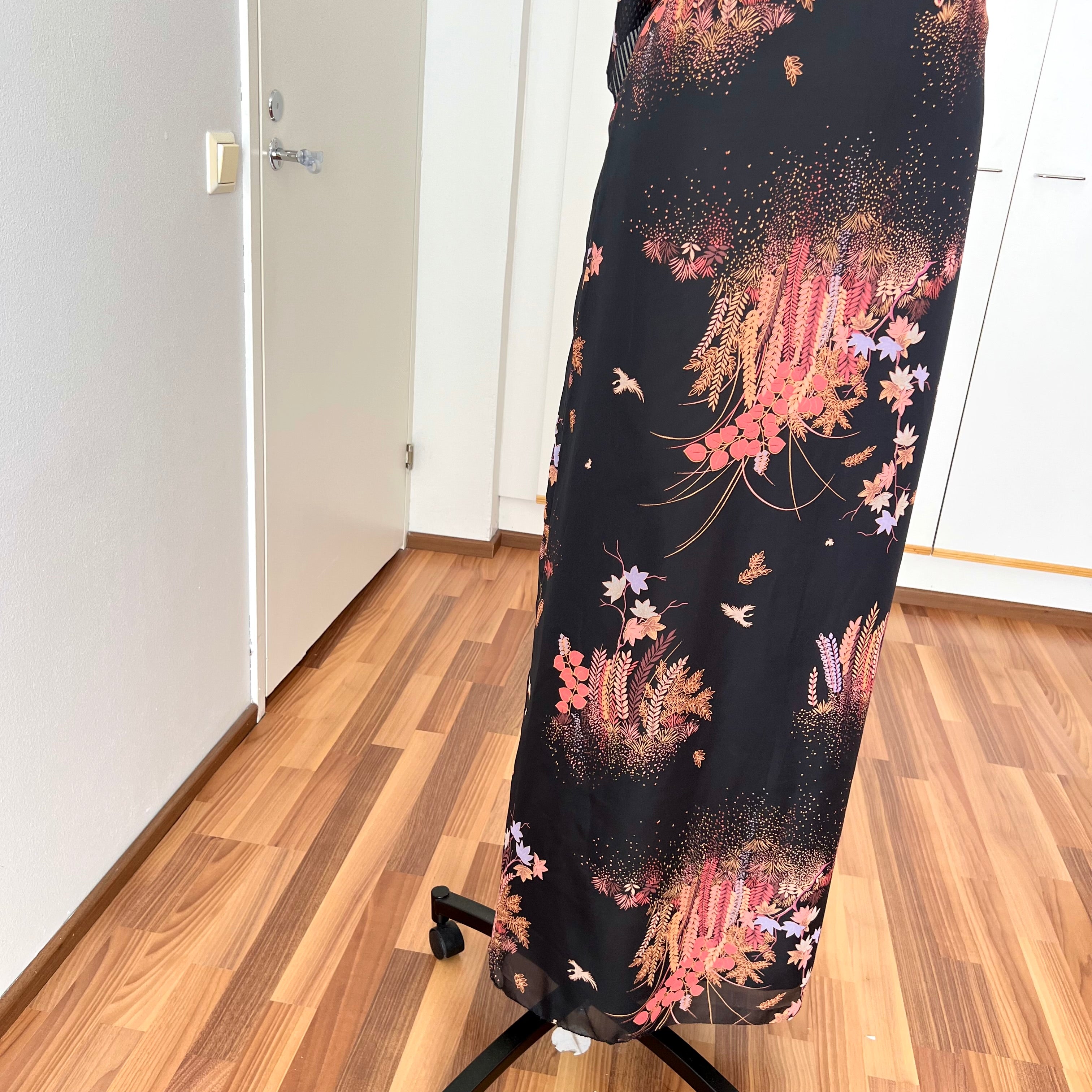 1970s Floral Maxi Dress With Scarf-Deha of Sweden Boho Hippie Dress