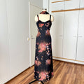 1970s Floral Maxi Dress With Scarf-Deha of Sweden Boho Hippie Dress
