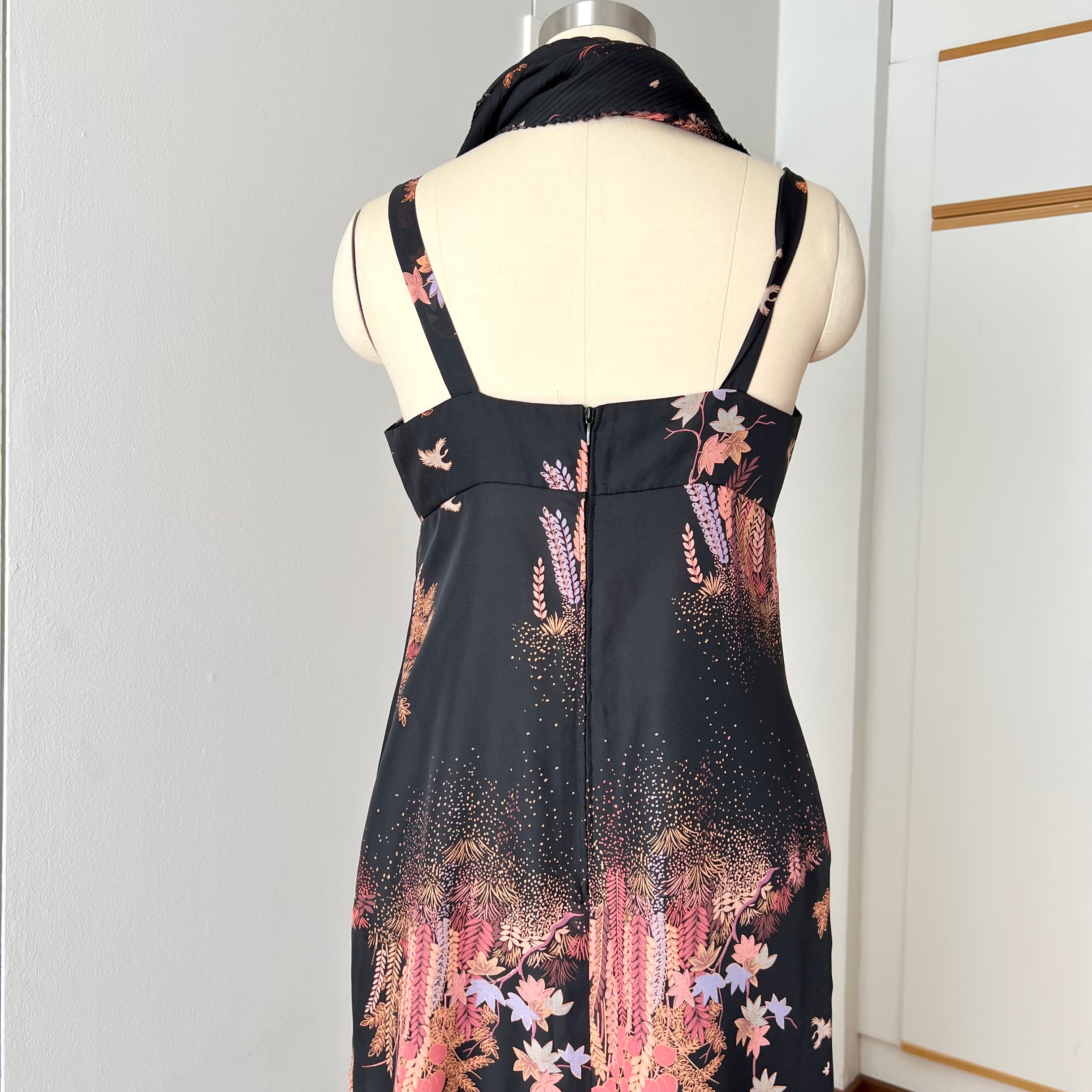 1970s Floral Maxi Dress With Scarf-Deha of Sweden Boho Hippie Dress
