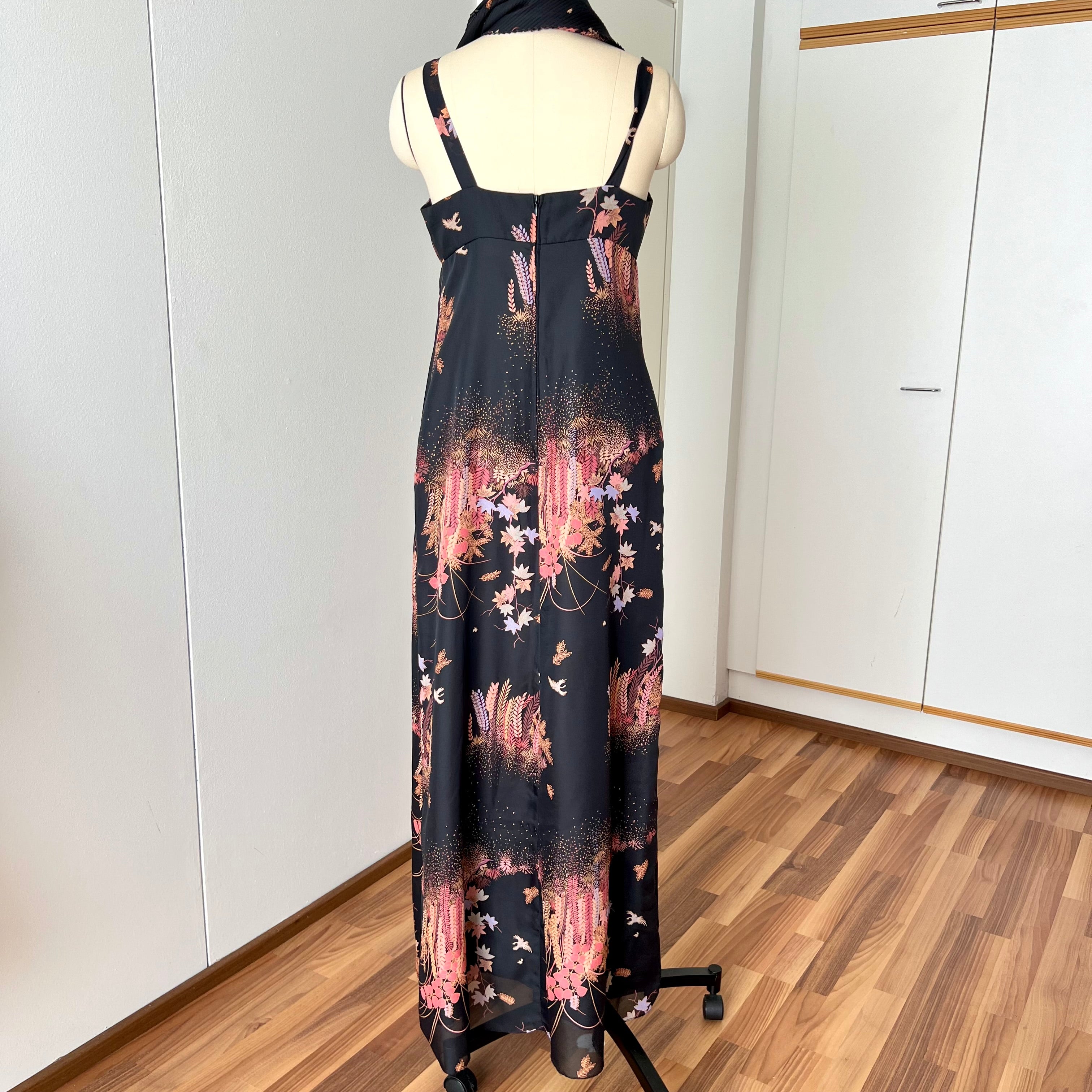 1970s Floral Maxi Dress With Scarf-Deha of Sweden Boho Hippie Dress