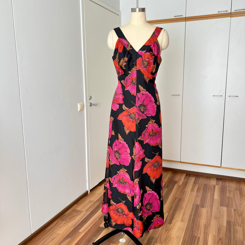 1970s Vintage Floral Maxi Dress-Sleeveless V Neck Summer Sun Dress