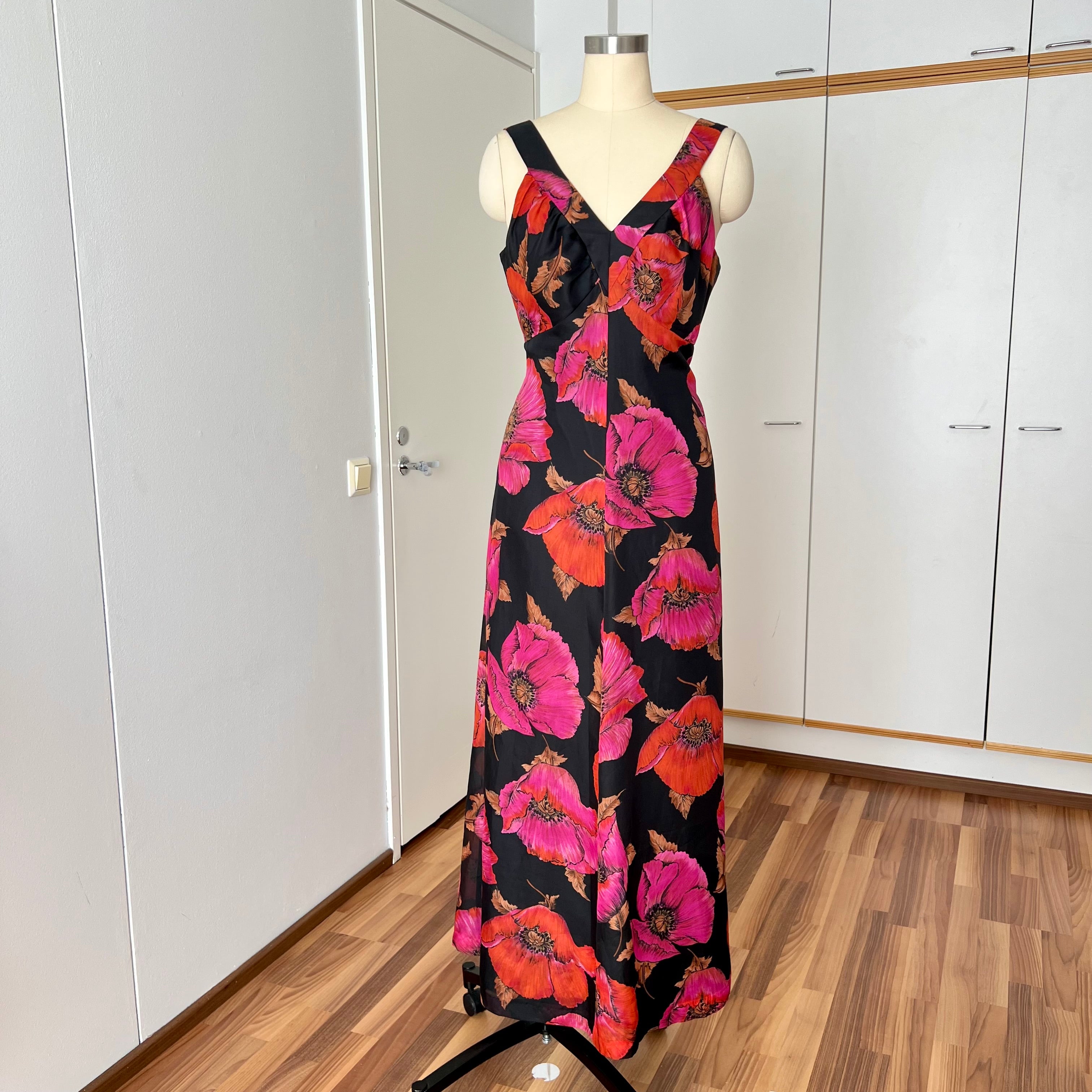 1970s Vintage Floral Maxi Dress-Sleeveless V Neck Summer Sun Dress