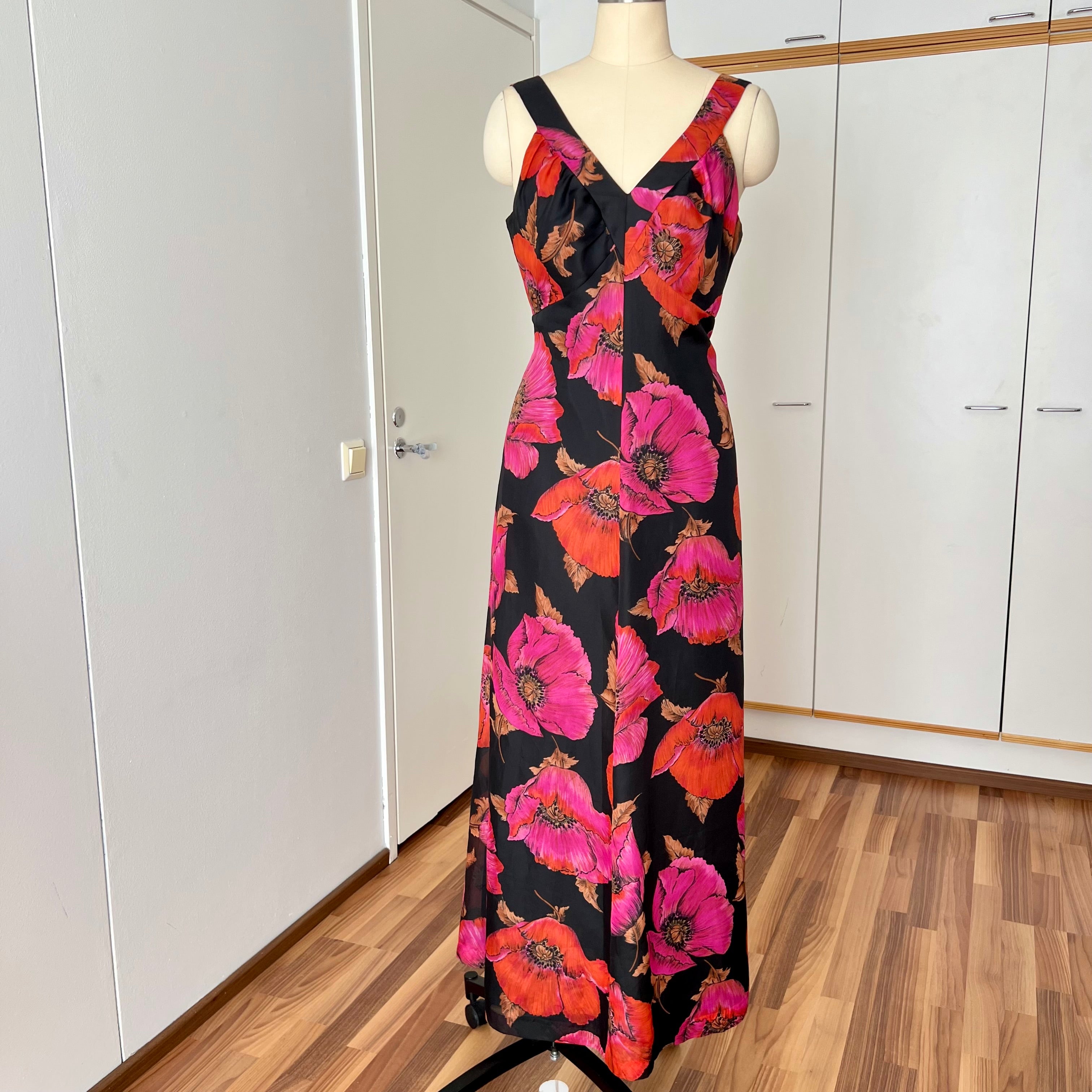 1970s Vintage Floral Maxi Dress-Sleeveless V Neck Summer Sun Dress