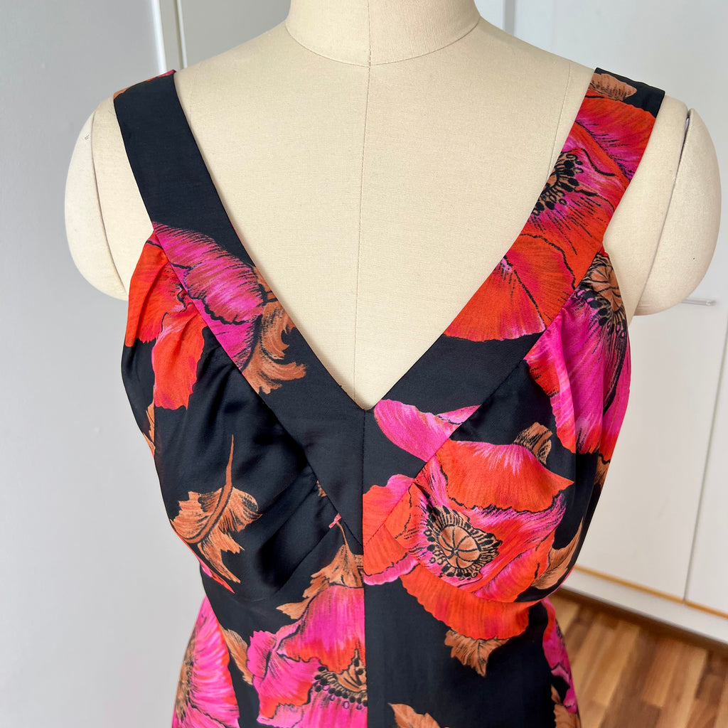 1970s Vintage Floral Maxi Dress-Sleeveless V Neck Summer Sun Dress