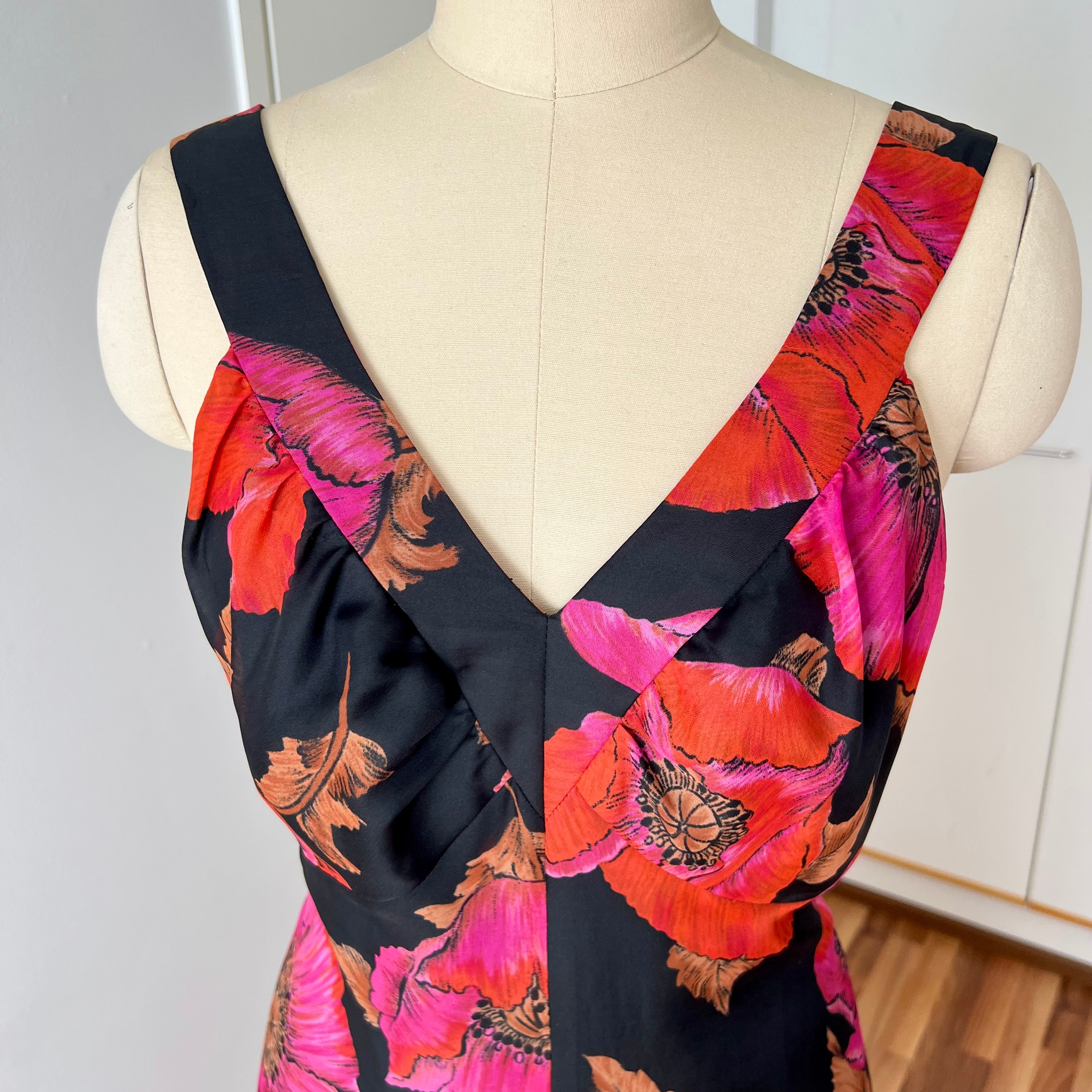 1970s Vintage Floral Maxi Dress-Sleeveless V Neck Summer Sun Dress