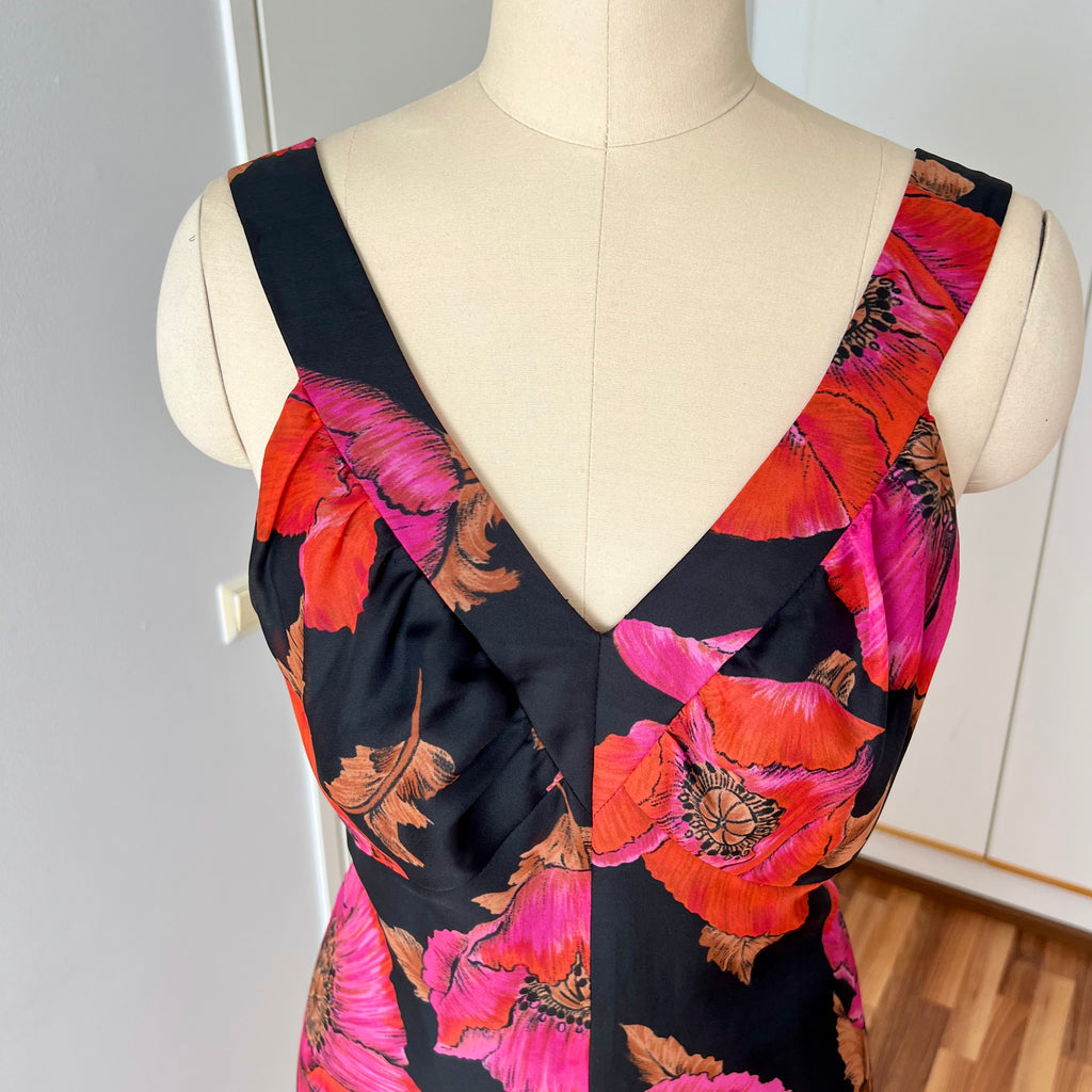 1970s Vintage Floral Maxi Dress-Sleeveless V Neck Summer Sun Dress