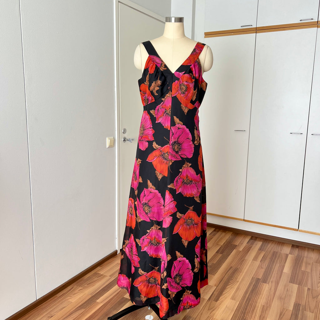 1970s Vintage Floral Maxi Dress-Sleeveless V Neck Summer Sun Dress
