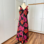 1970s Vintage Floral Maxi Dress-Sleeveless V Neck Summer Sun Dress