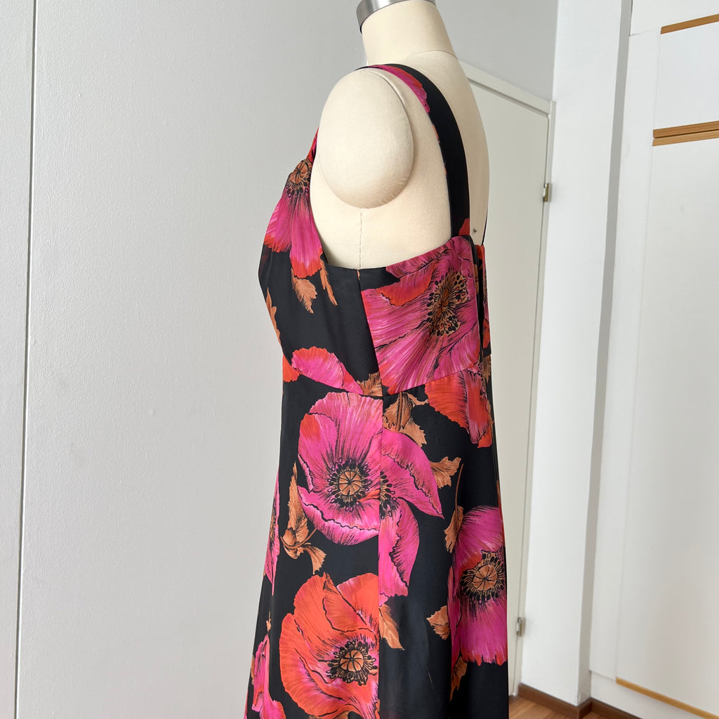 1970s Vintage Floral Maxi Dress-Sleeveless V Neck Summer Sun Dress