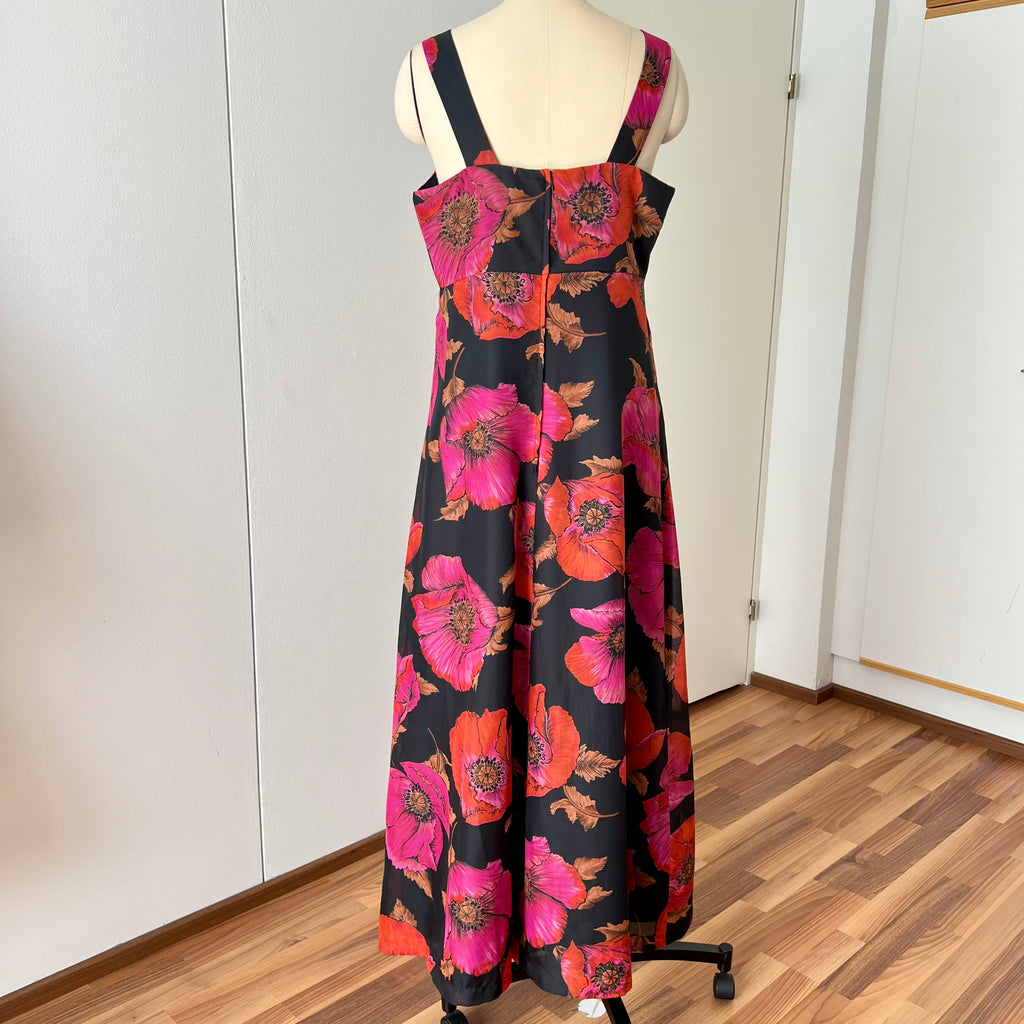 1970s Vintage Floral Maxi Dress-Sleeveless V Neck Summer Sun Dress