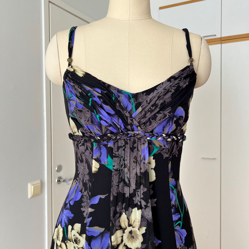 Y2K Floral Fairy Maxi Dress Chiffon Empire Waist Whimsygoth Slip Dress EU 38