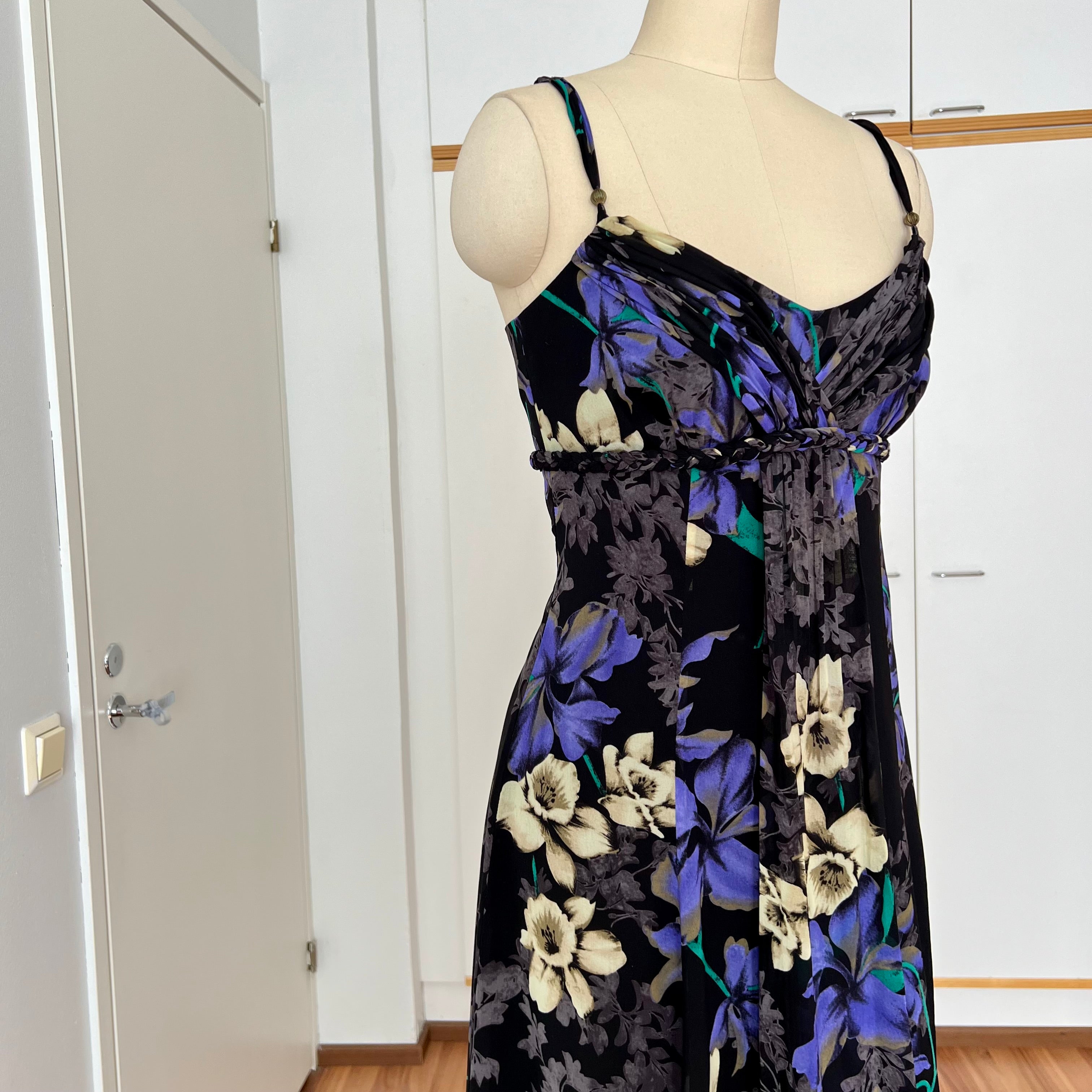 Y2K Floral Fairy Maxi Dress Chiffon Empire Waist Whimsygoth Slip Dress EU 38