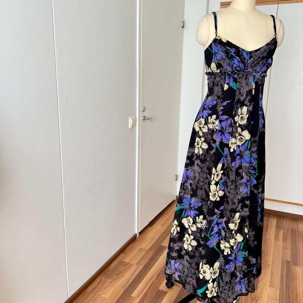 Y2K Floral Fairy Maxi Dress Chiffon Empire Waist Whimsygoth Slip Dress EU 38