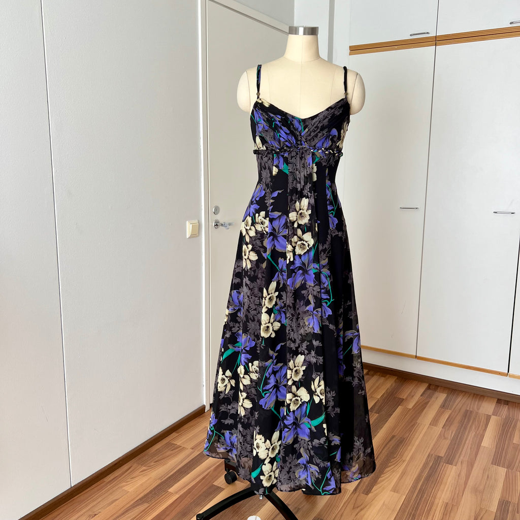 Y2K Floral Fairy Maxi Dress Chiffon Empire Waist Whimsygoth Slip Dress EU 38