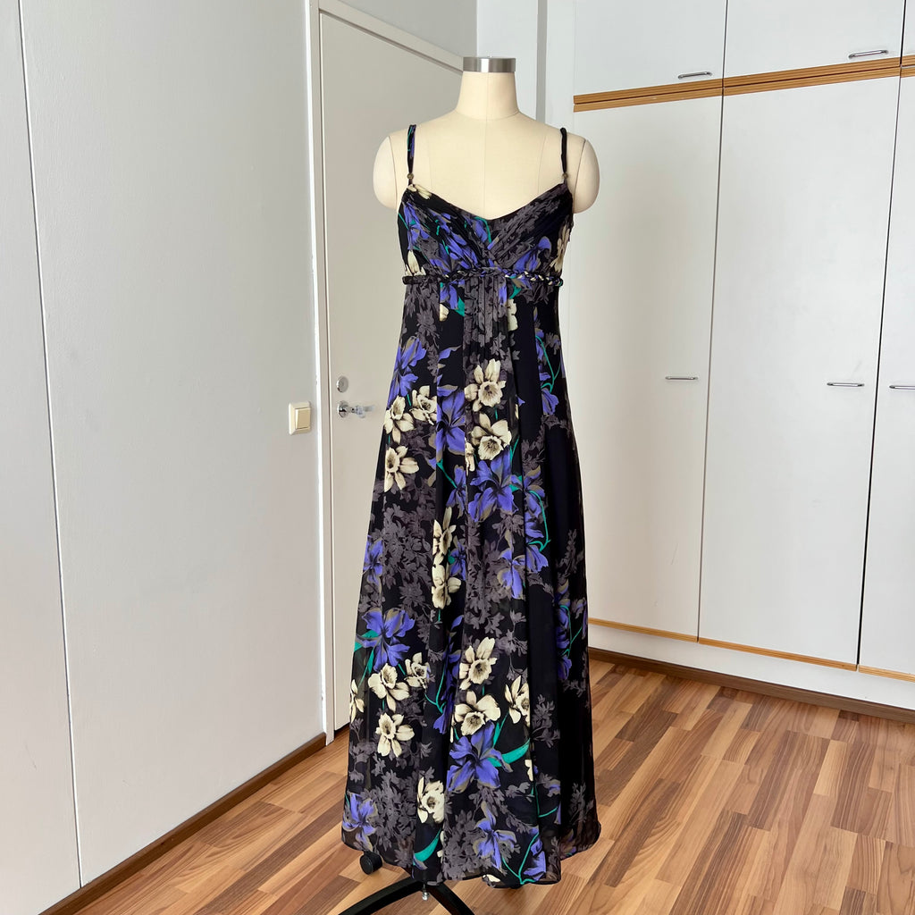 Y2K Floral Fairy Maxi Dress Chiffon Empire Waist Whimsygoth Slip Dress EU 38