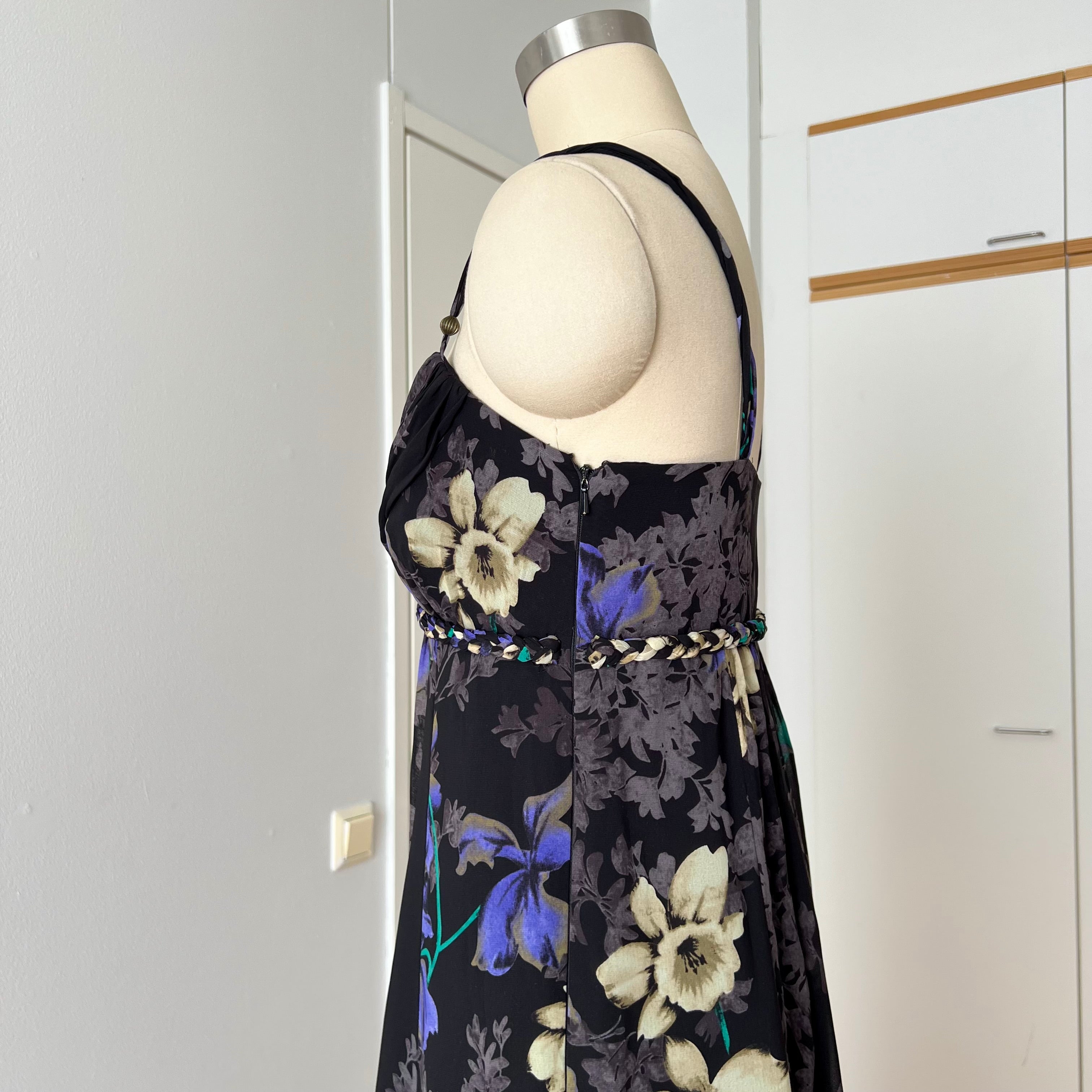 Y2K Floral Fairy Maxi Dress Chiffon Empire Waist Whimsygoth Slip Dress EU 38