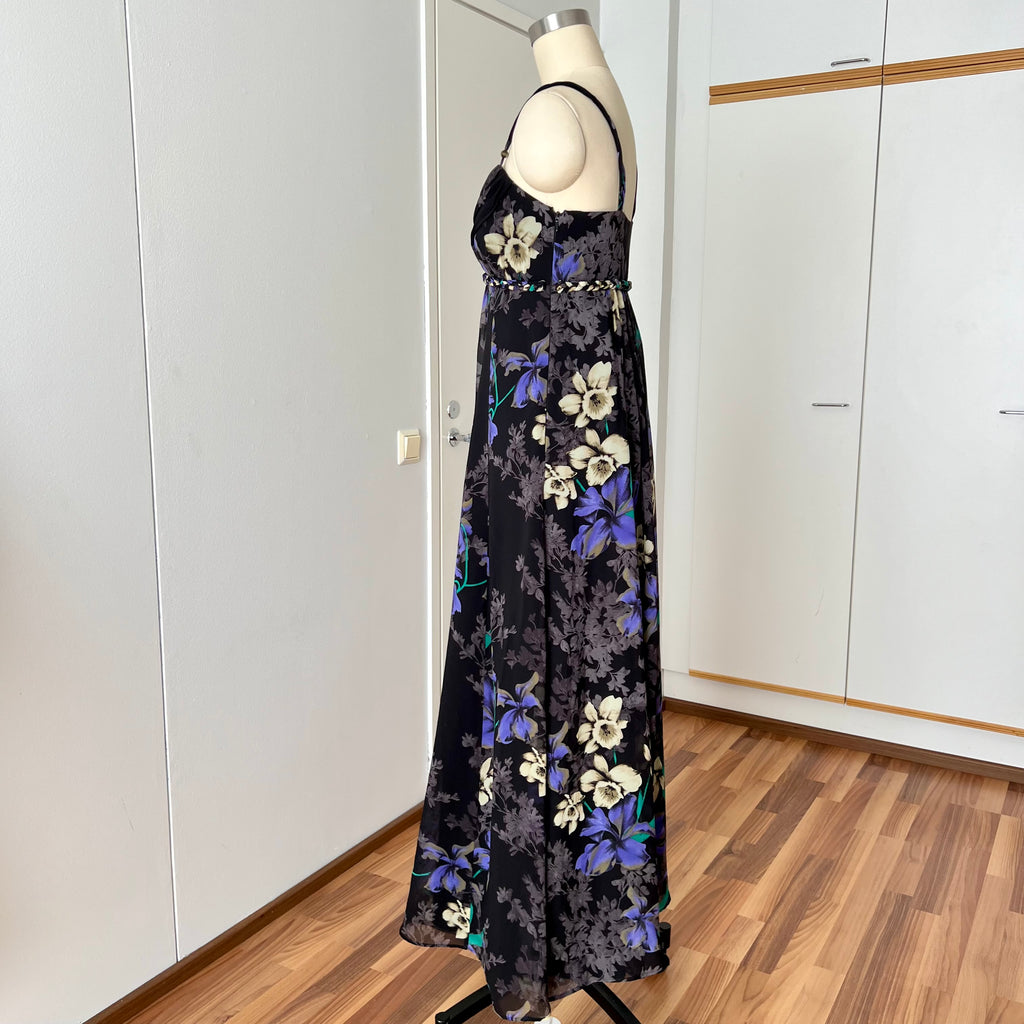 Y2K Floral Fairy Maxi Dress Chiffon Empire Waist Whimsygoth Slip Dress EU 38