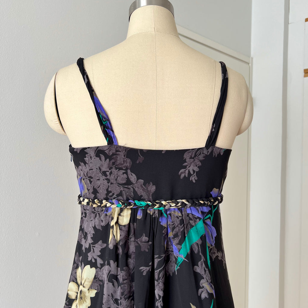 Y2K Floral Fairy Maxi Dress Chiffon Empire Waist Whimsygoth Slip Dress EU 38