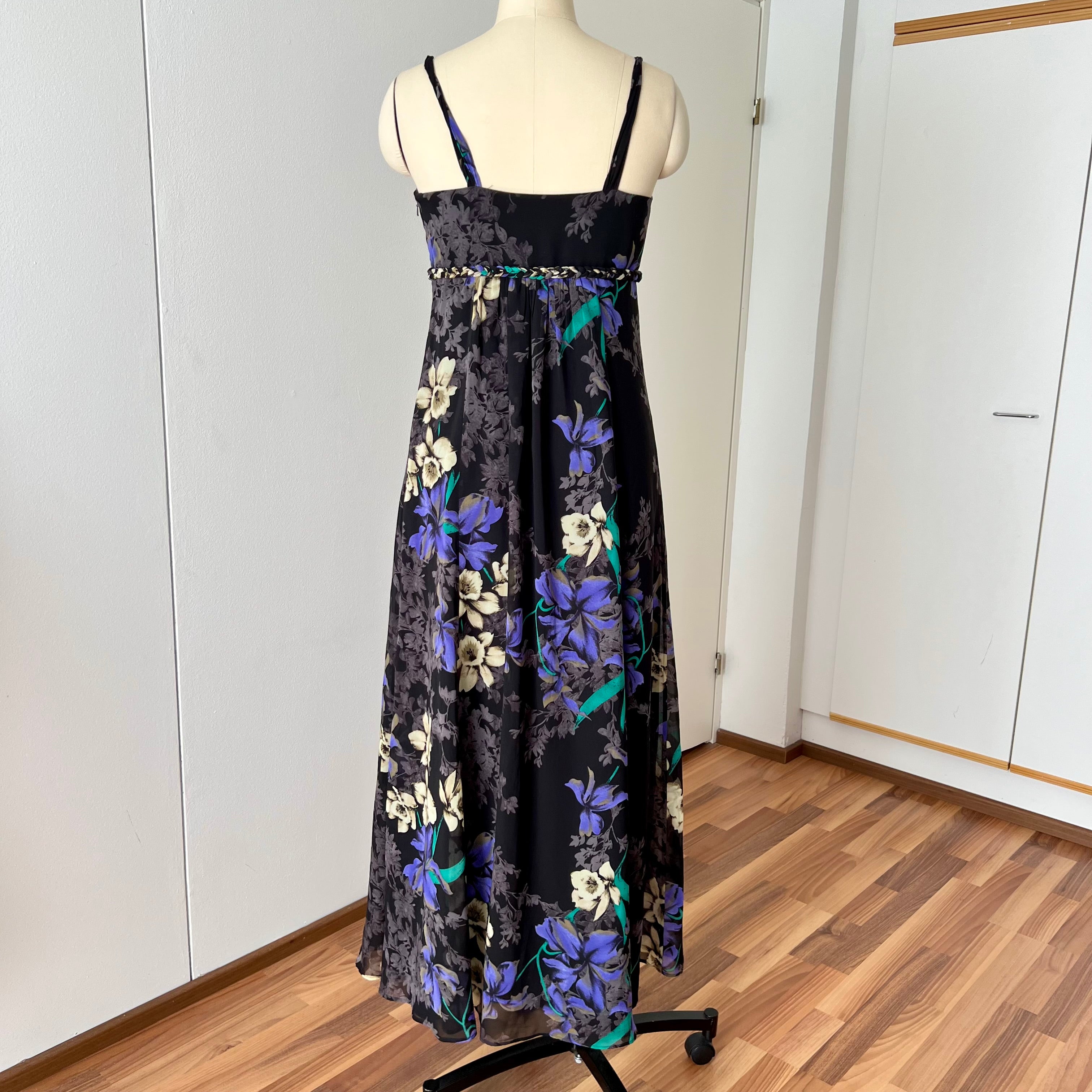 Y2K Floral Fairy Maxi Dress Chiffon Empire Waist Whimsygoth Slip Dress EU 38