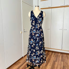 90s Vintage Floral Maxi Slip Dress-V Neck Empire Waist Cami Dress