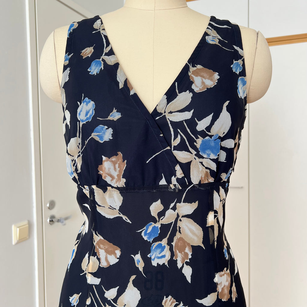 90s Vintage Floral Maxi Slip Dress-V Neck Empire Waist Cami Dress EU 38