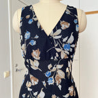 90s Vintage Floral Maxi Slip Dress-V Neck Empire Waist Cami Dress EU 38