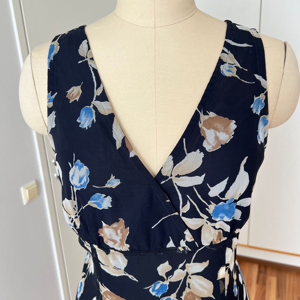 90s Vintage Floral Maxi Slip Dress-V Neck Empire Waist Cami Dress EU 38
