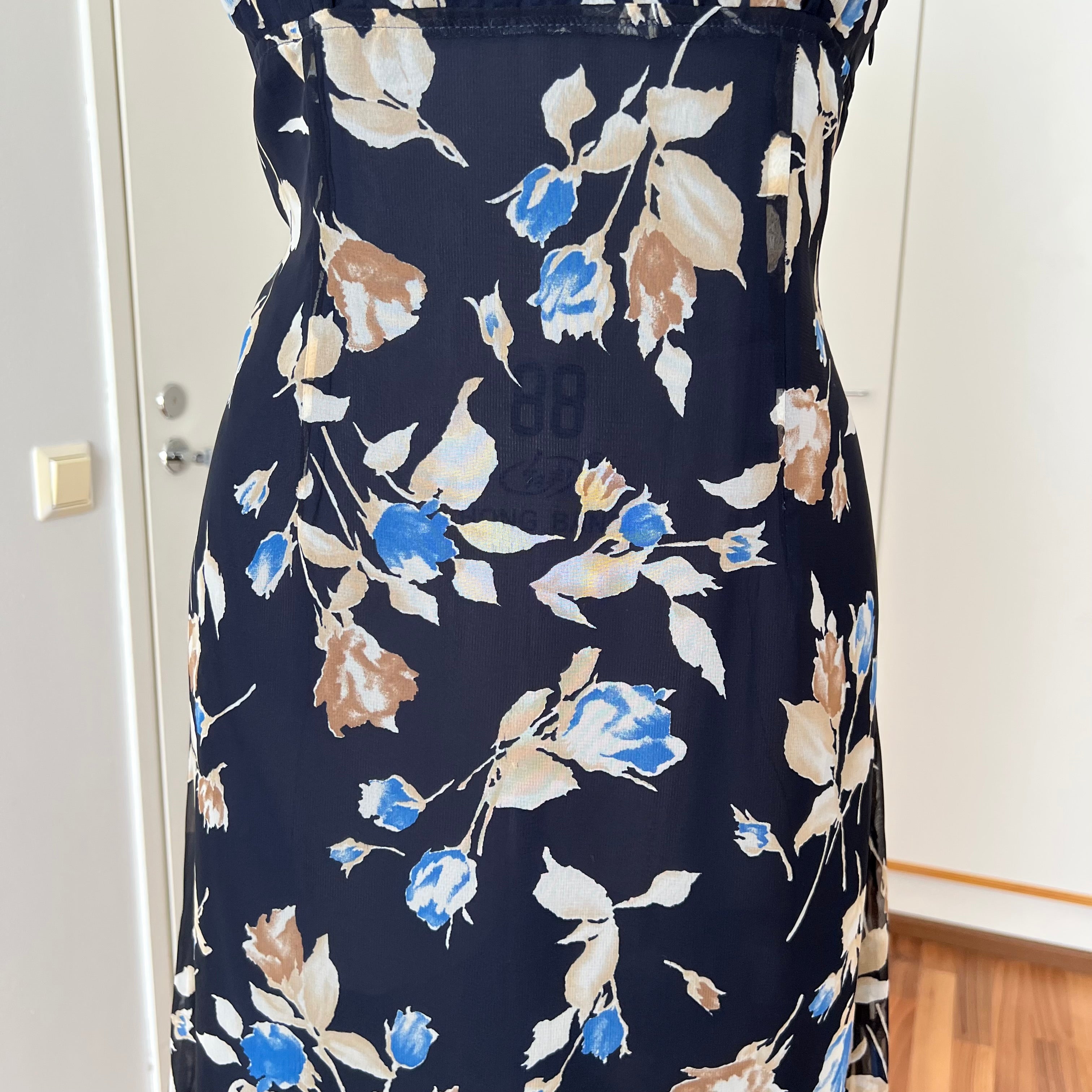 90s Vintage Floral Maxi Slip Dress-V Neck Empire Waist Cami Dress EU 38