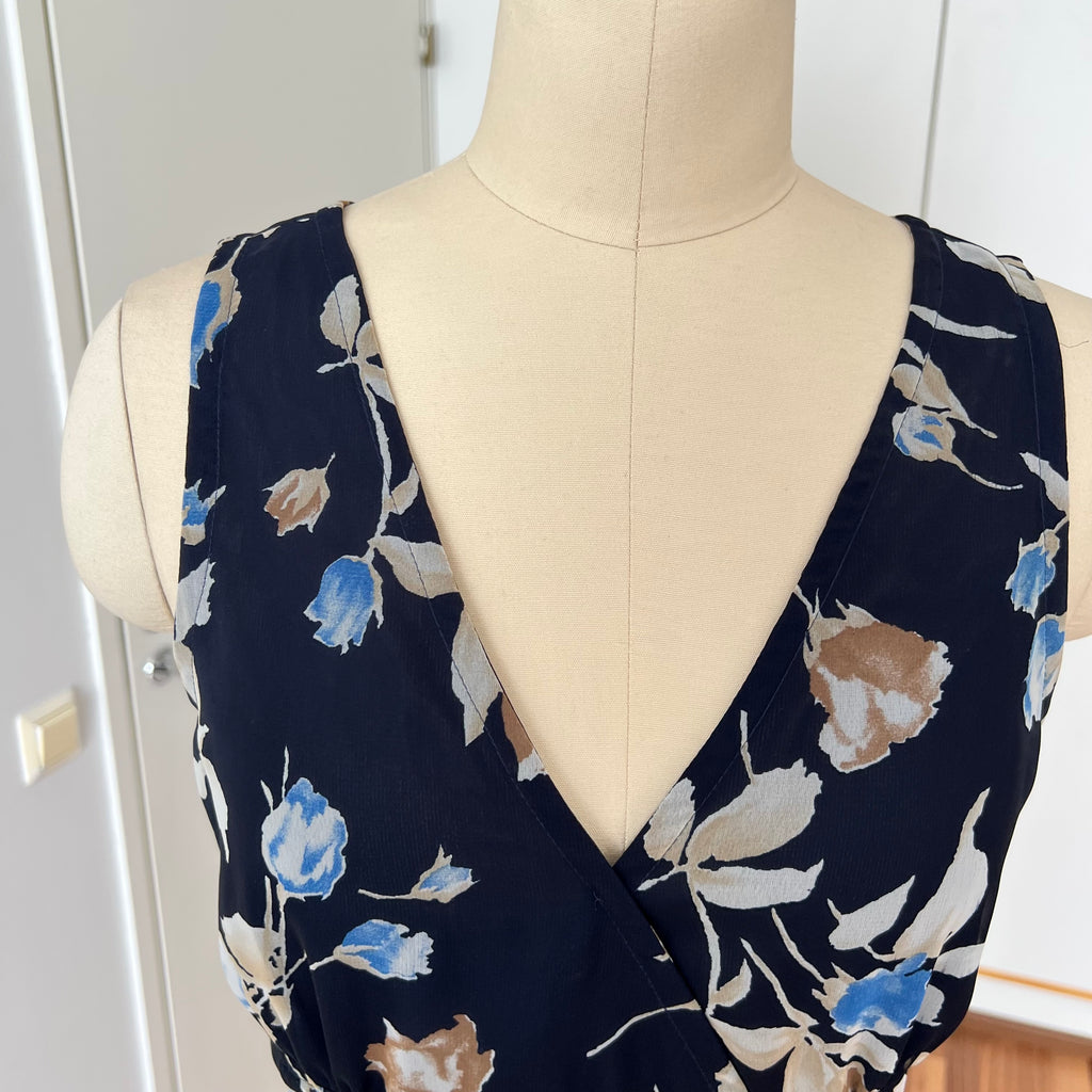 90s Vintage Floral Maxi Slip Dress-V Neck Empire Waist Cami Dress EU 38
