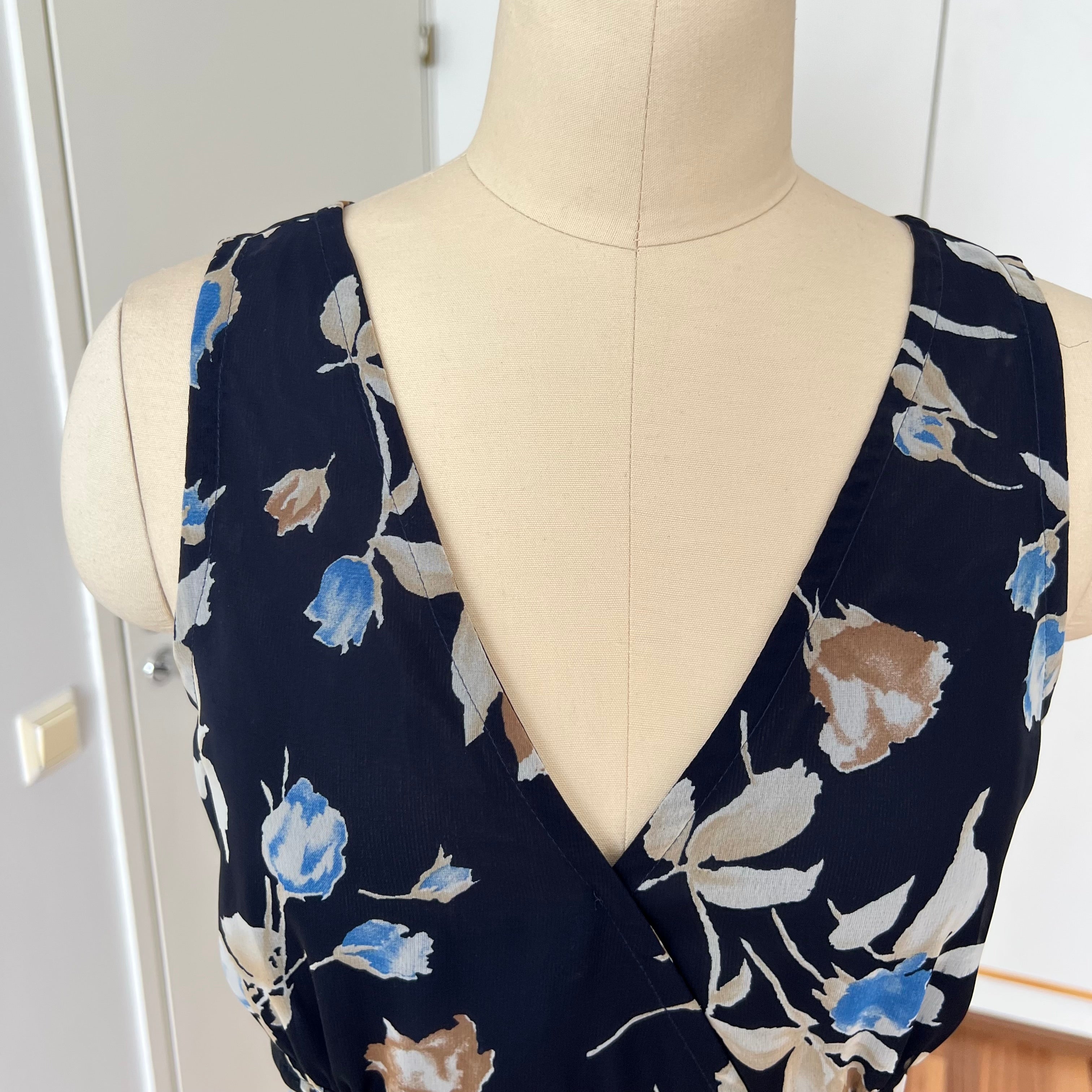 90s Vintage Floral Maxi Slip Dress-V Neck Empire Waist Cami Dress EU 38