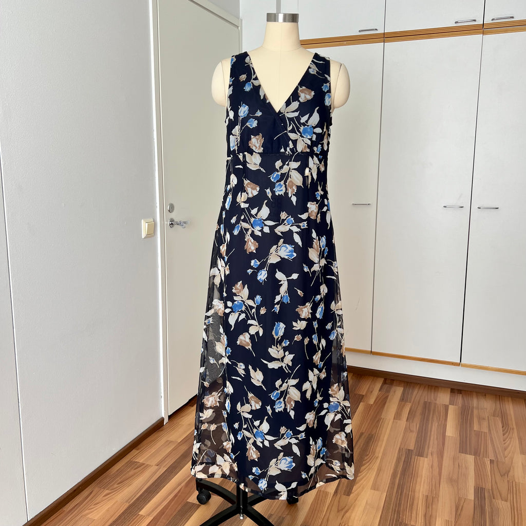 90s Vintage Floral Maxi Slip Dress-V Neck Empire Waist Cami Dress EU 38