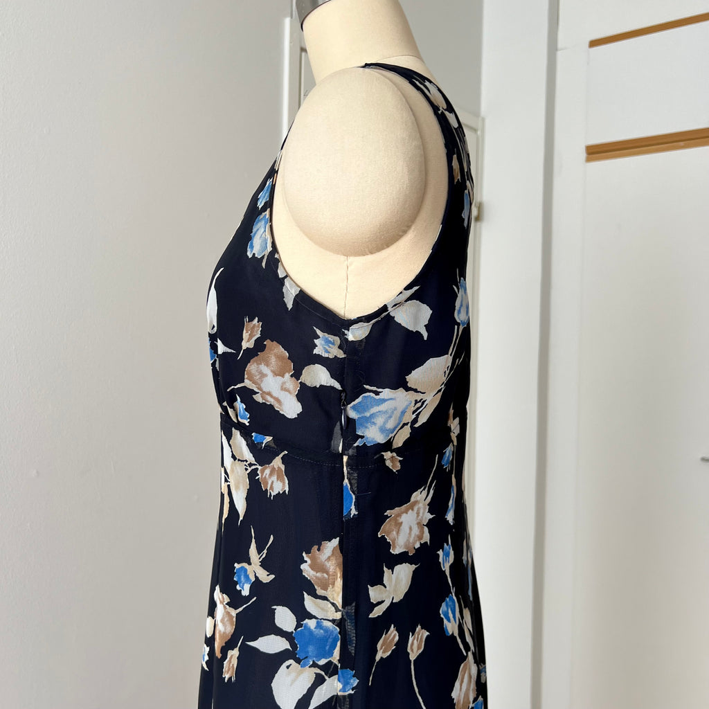 90s Vintage Floral Maxi Slip Dress-V Neck Empire Waist Cami Dress EU 38