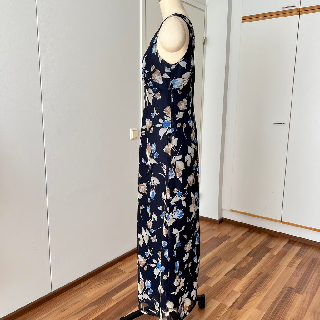 90s Vintage Floral Maxi Slip Dress-V Neck Empire Waist Cami Dress EU 38