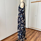 90s Vintage Floral Maxi Slip Dress-V Neck Empire Waist Cami Dress EU 38