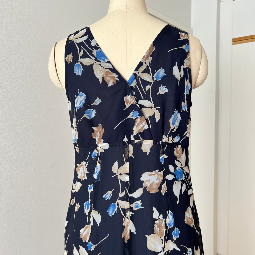 90s Vintage Floral Maxi Slip Dress-V Neck Empire Waist Cami Dress EU 38