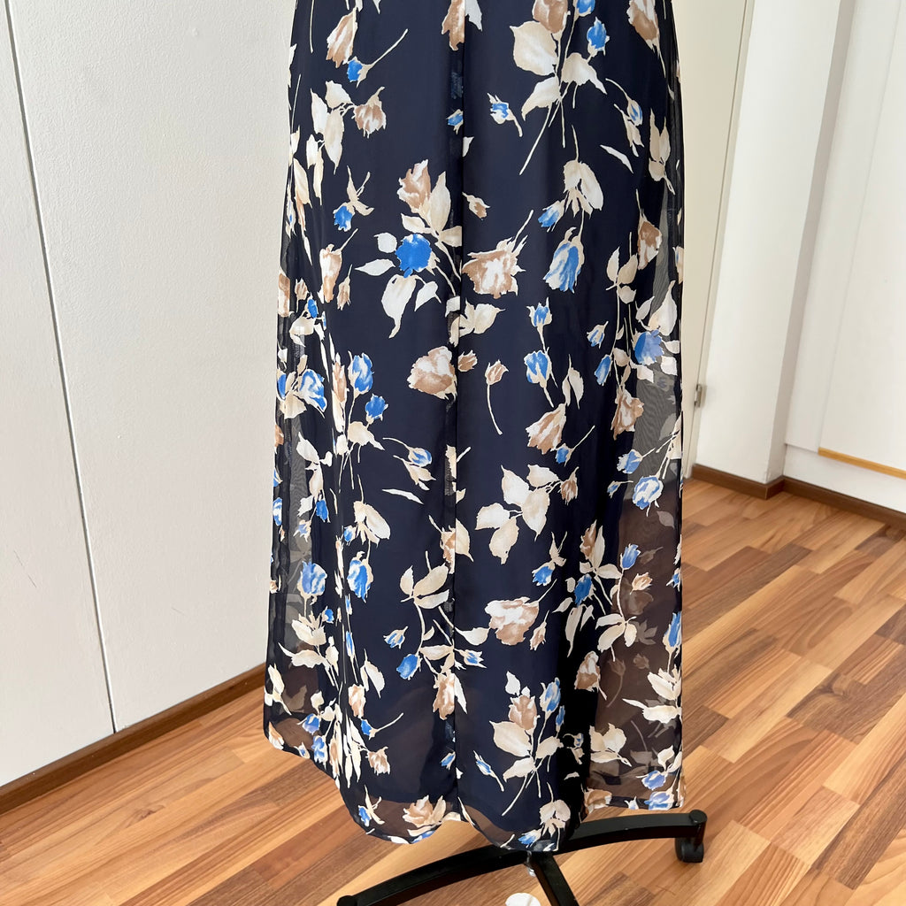 90s Vintage Floral Maxi Slip Dress-V Neck Empire Waist Cami Dress EU 38