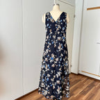 90s Vintage Floral Maxi Slip Dress-V Neck Empire Waist Cami Dress EU 38