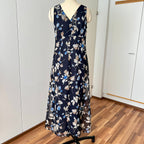 90s Vintage Floral Maxi Slip Dress-V Neck Empire Waist Cami Dress EU 38
