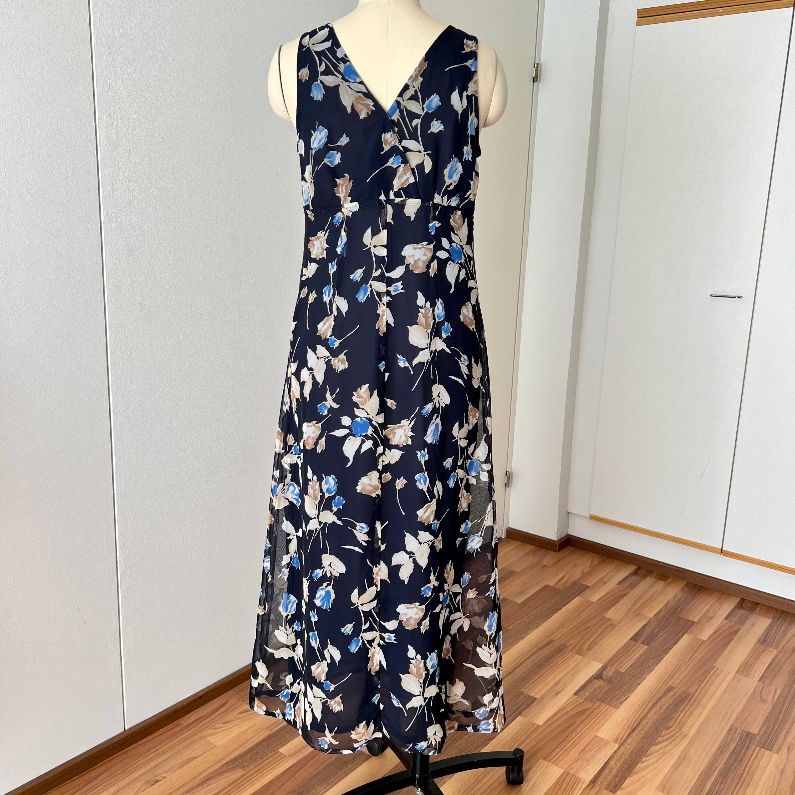 90s Vintage Floral Maxi Slip Dress-V Neck Empire Waist Cami Dress EU 38