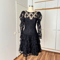 1980s Black Lace Party Dress Long Sleeves Whimsygoth Tiered  Ruffle Cocktail Dress