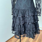 1980s Black Lace Party Dress Long Sleeves Whimsygoth Tiered  Ruffle Cocktail Dress