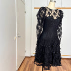 1980s Black Lace Party Dress Long Sleeves Whimsygoth Tiered  Ruffle Cocktail Dress