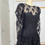 1980s Black Lace Party Dress Long Sleeves Whimsygoth Tiered  Ruffle Cocktail Dress