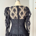 1980s Black Lace Party Dress Long Sleeves Whimsygoth Tiered  Ruffle Cocktail Dress