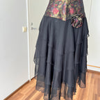 1980s Floral Brocade Halter Neck Dress Tiered Ruffles Cocktail Party Whimsy Evening Gown