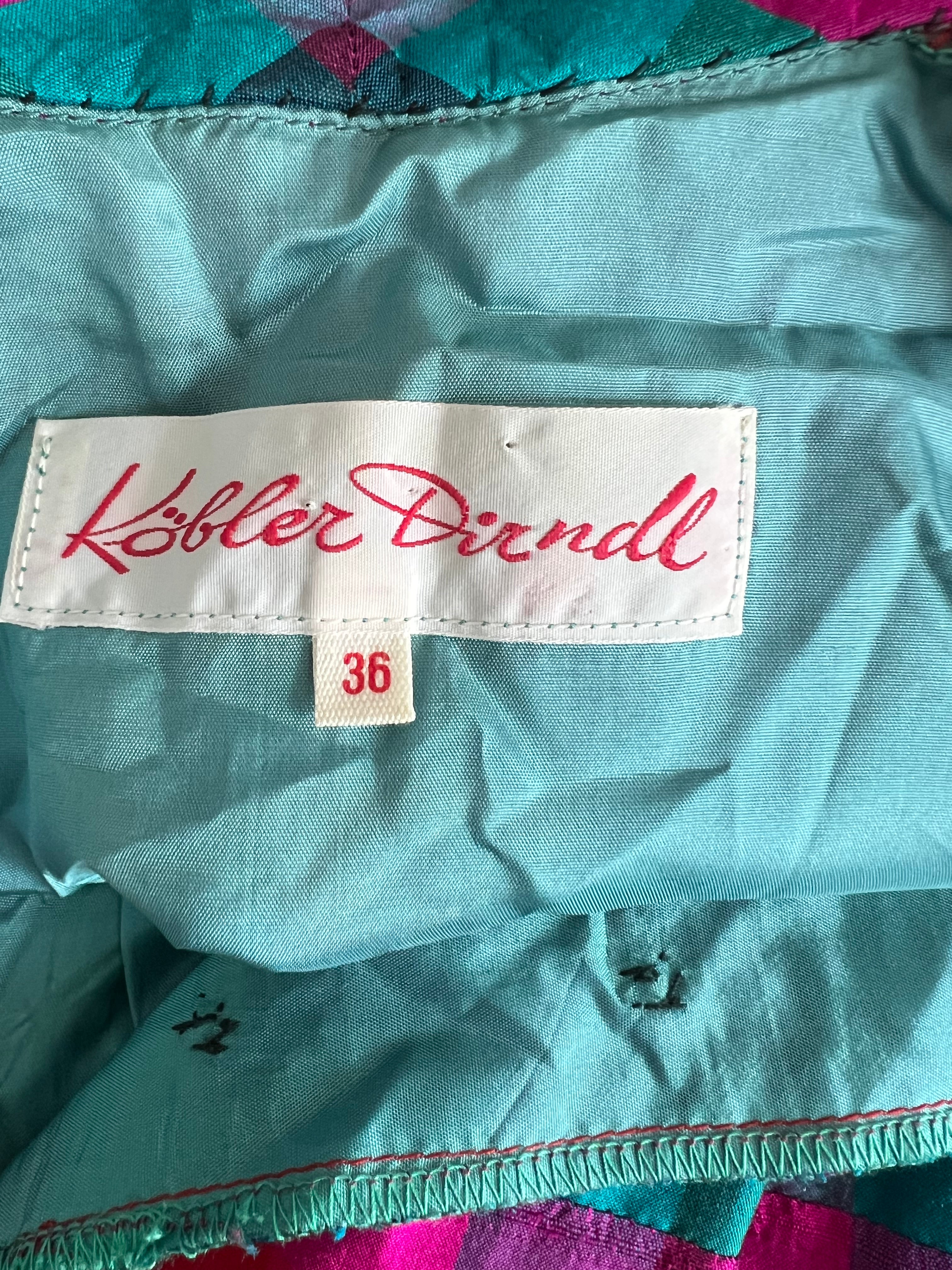 Vintage 80er Jahre Köbler Seiden-Dirndlkleid: Kariertes Folklorekleid mit Puffärmeln (EU 36)